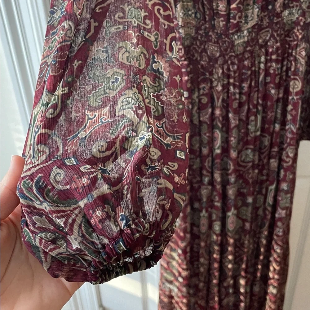 Abercrombie & Fitch Maroon Boho Paisley Western Off Shoulder Maxi Dress XS Y2K